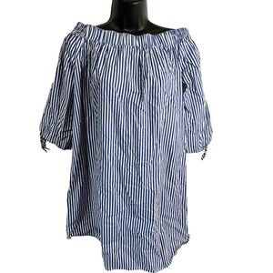 LIVE 4 TRUTH Off Shoulder Blue White Striped Cotton Dress Size L